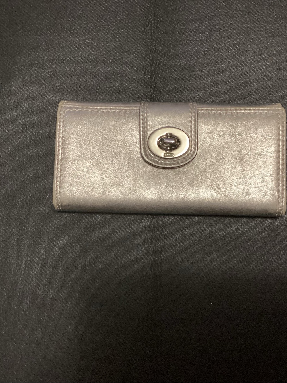 Coach Metallic Silver Turn-Lock Leather Wallet